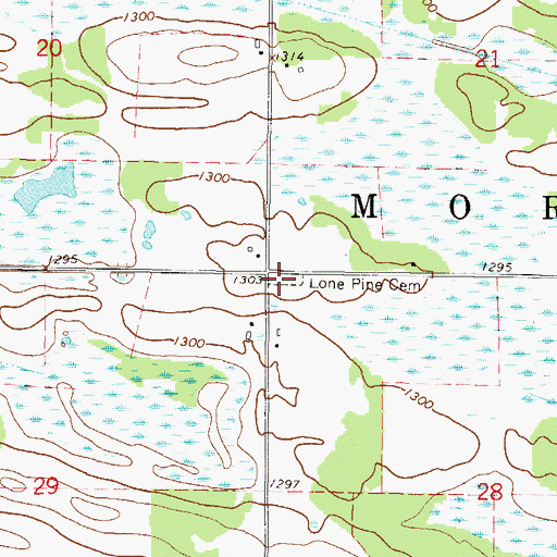Topographic Map of Lone Pine Cemetery, MN
