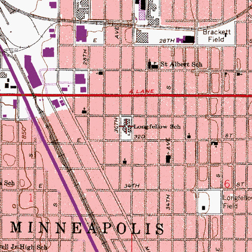 Topographic Map of Longfellow School, MN