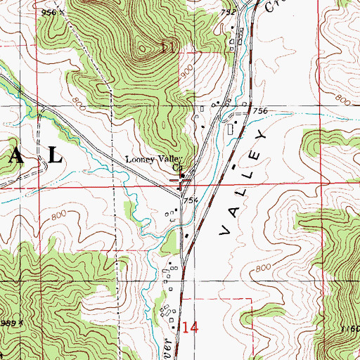 Topographic Map of Looney Valley Church, MN