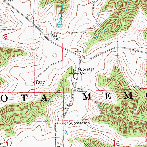 Topographic Map of Loretta Cemetery, MN