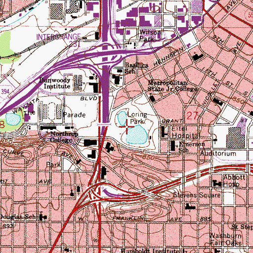 Topographic Map of Loring Park, MN