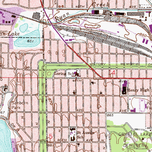 Topographic Map of Loring Elementary School, MN