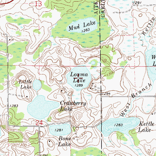 Topographic Map of Louma Lake, MN