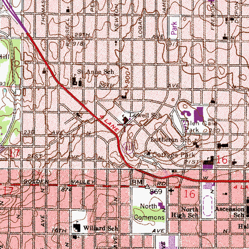 Topographic Map of Lowell School, MN