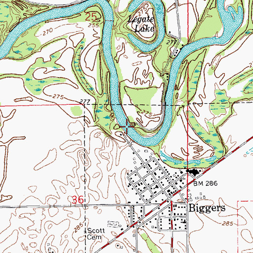 Topographic Map of Biggers Ferry (historical), AR