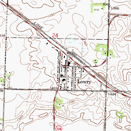Topographic Map of Lowry, MN