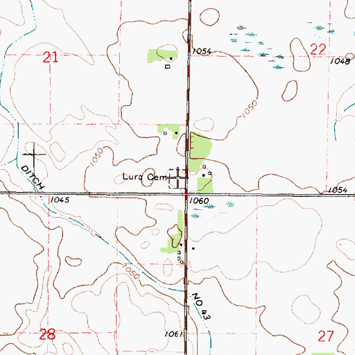 Topographic Map of Lura Cemetery, MN