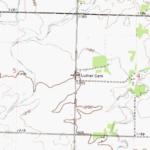 Topographic Map of Luther Cemetery, MN