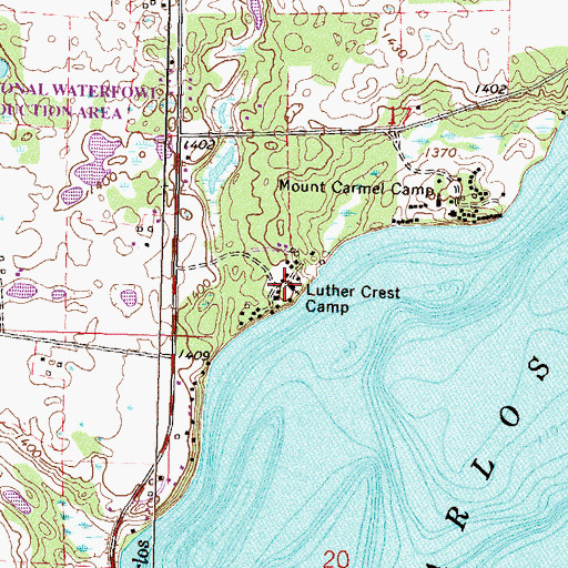 Topographic Map of Luther Crest Camp, MN