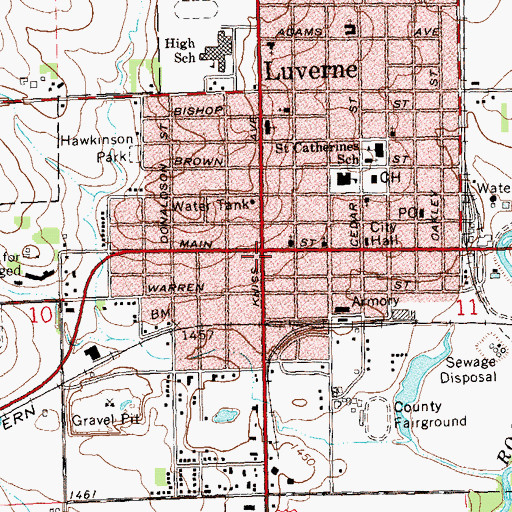 Topographic Map of Luverne, MN