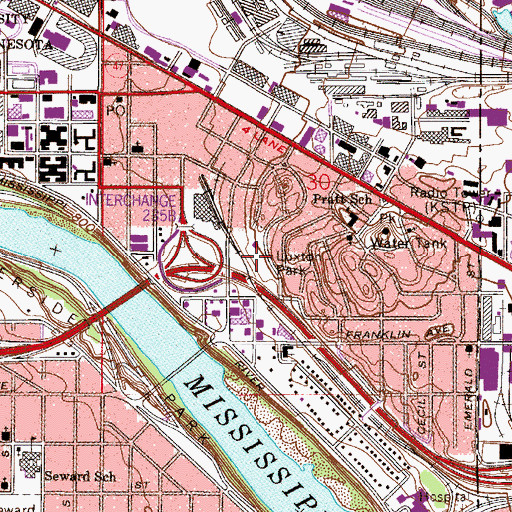 Topographic Map of Luxton Park, MN