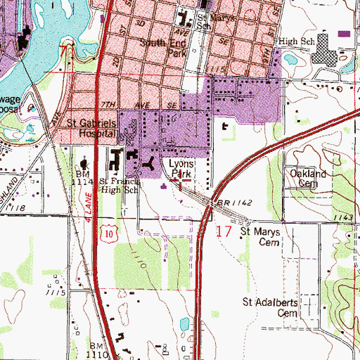 Topographic Map of Lyons Park, MN