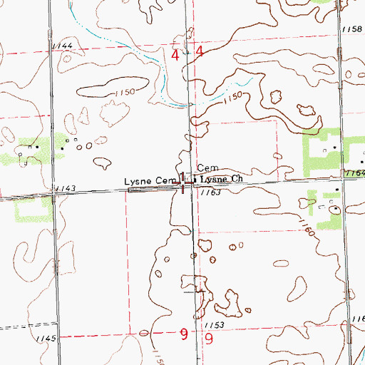 Topographic Map of Lysne Cemetery, MN