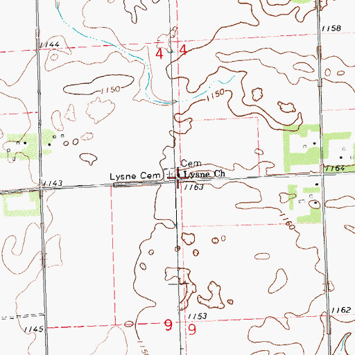 Topographic Map of Lysne Church, MN