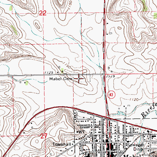 Topographic Map of Mabel Cemetery, MN