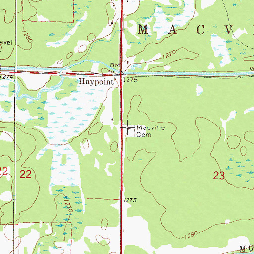 Topographic Map of Macville Cemetery, MN