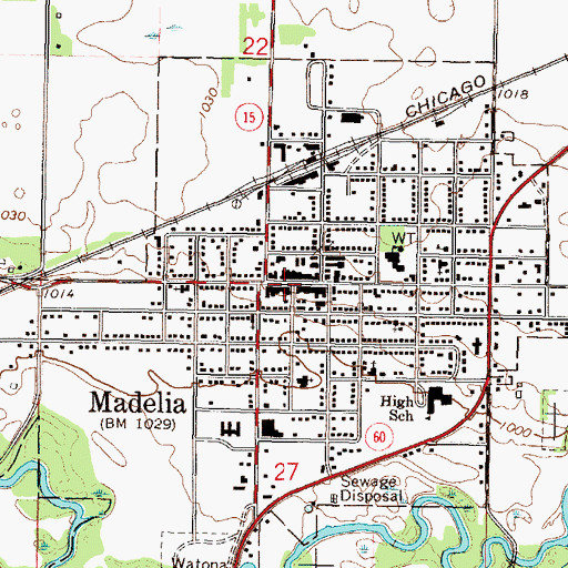 Topographic Map of Madelia, MN
