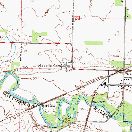 Topographic Map of Madelia Cemetery, MN