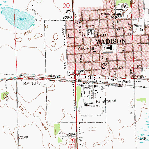 Topographic Map of Madison, MN