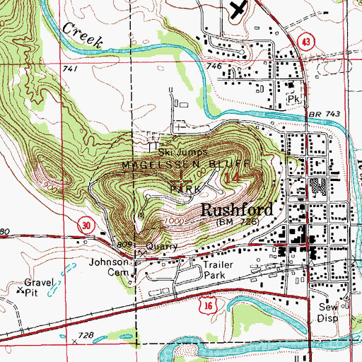 Topographic Map of Magelssen Bluff Park, MN