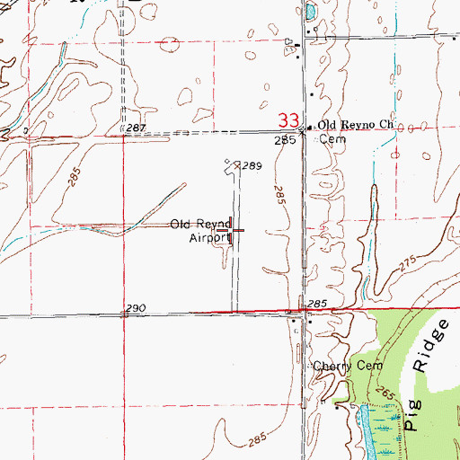 Topographic Map of Old Reyno Airport (historical), AR