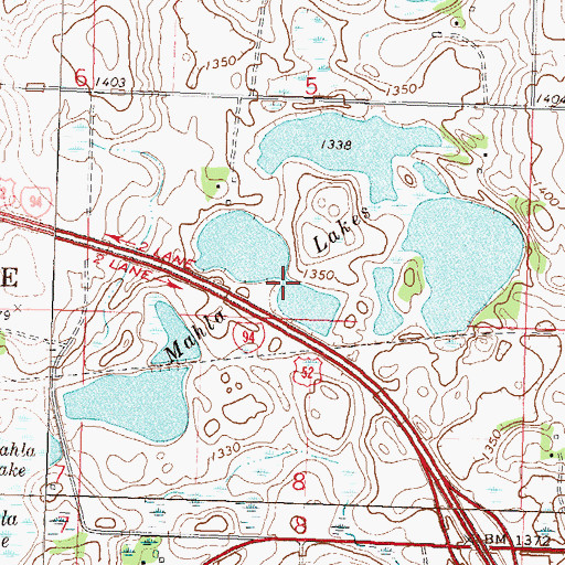 Topographic Map of Mahla Lakes, MN