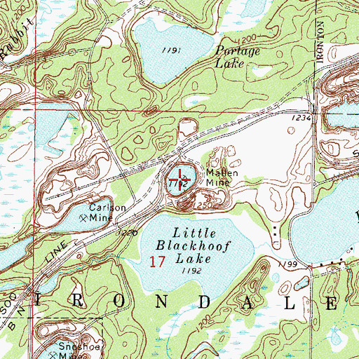 Topographic Map of Mallen Mine, MN