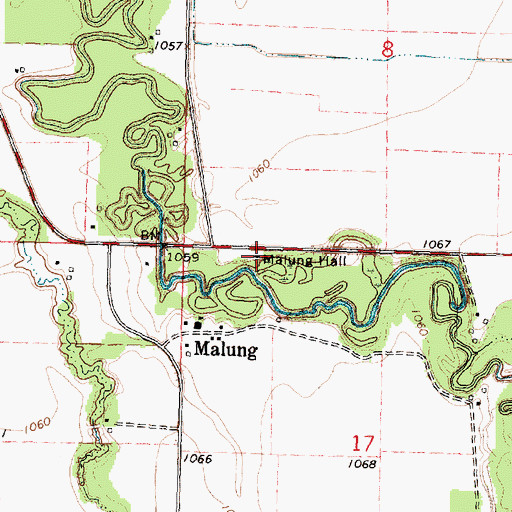 Topographic Map of Malung Hall, MN