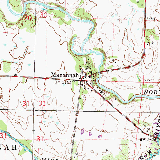 Topographic Map of Manannah, MN