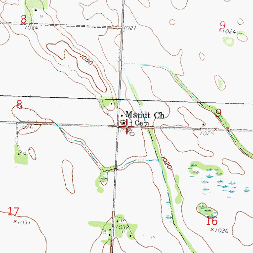 Topographic Map of Mandt Church, MN