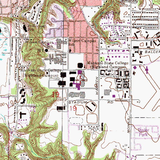 Topographic Map of Minnesota State University - Mankato, MN