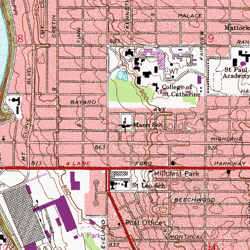Topographic Map of Mann School, MN