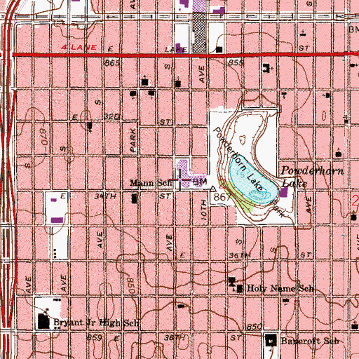 Topographic Map of Mann School, MN