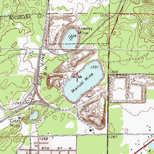 Topographic Map of Manuel Mine, MN