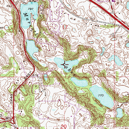 Topographic Map of Marcott Lakes, MN