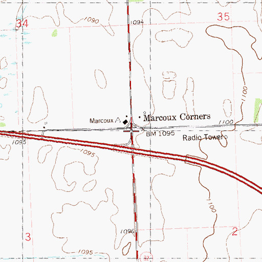 Topographic Map of Marcoux Corners, MN