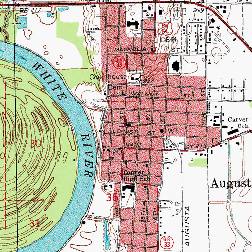 Topographic Map of First Baptist Church of Augusta, AR