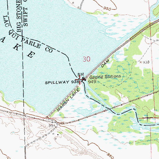 Topographic Map of Marsh Lake Dam, MN
