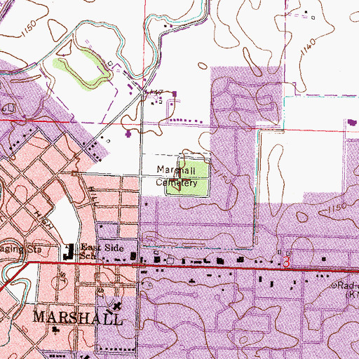 Topographic Map of Marshall Cemetery, MN