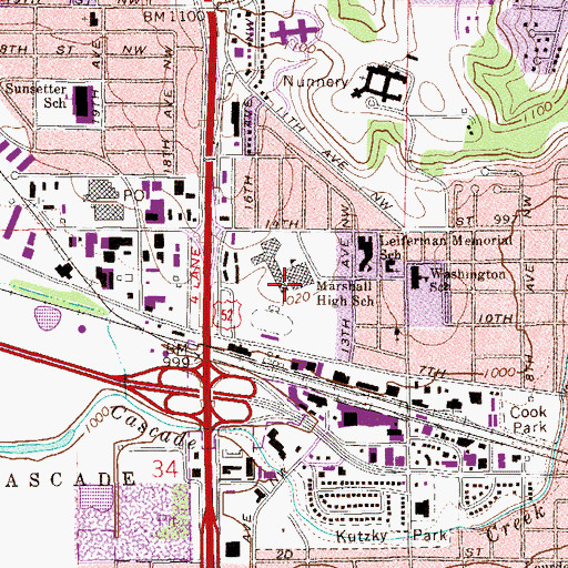 Topographic Map of Marshall High School, MN