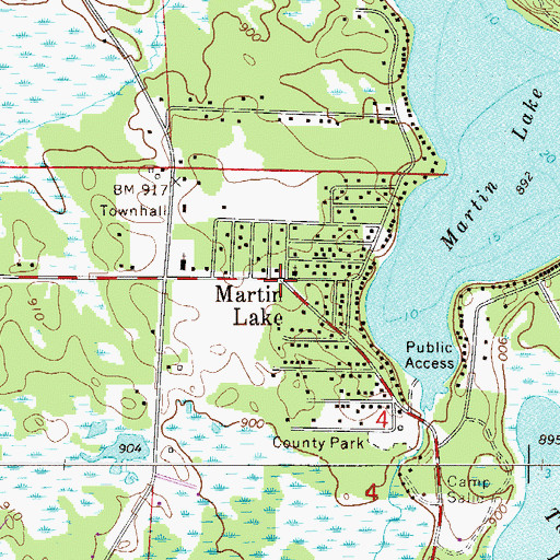 Topographic Map of Martin Lake, MN