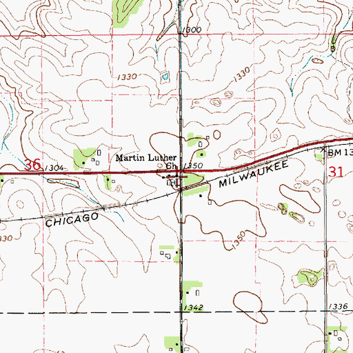 Topographic Map of Martin Luther Church, MN