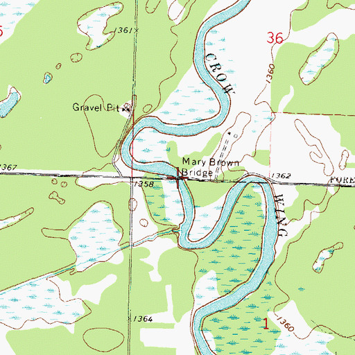 Topographic Map of Mary Brown Bridge, MN