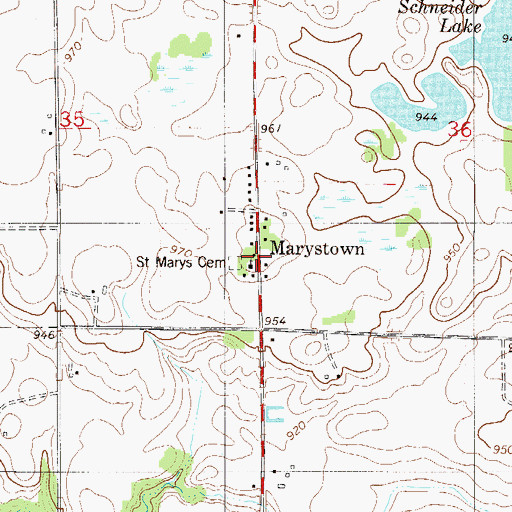 Topographic Map of Marystown, MN