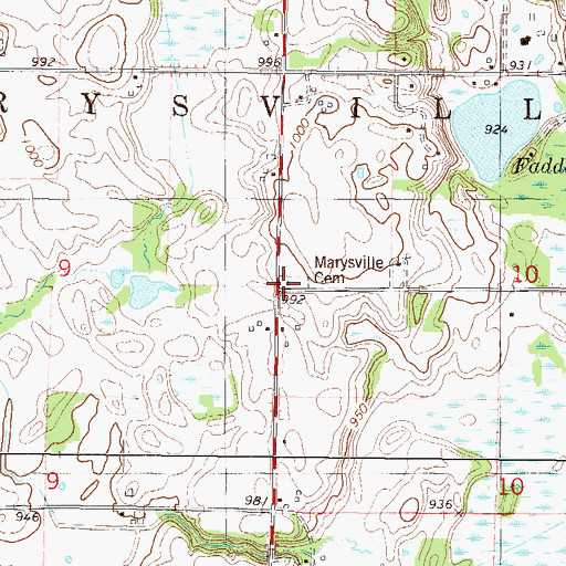 Topographic Map of Marysville Cemetery, MN