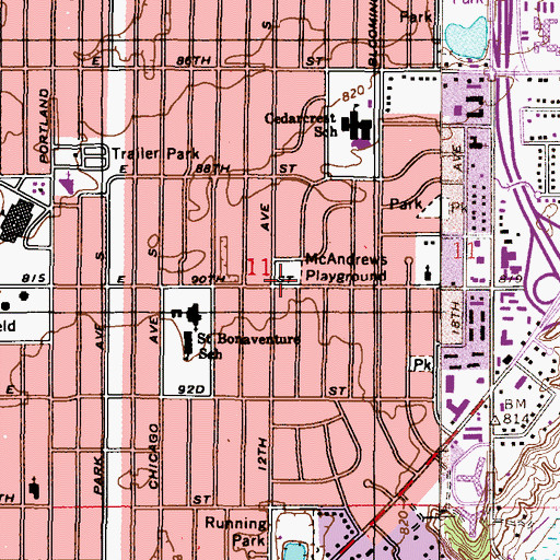 Topographic Map of McAndrews Playground, MN