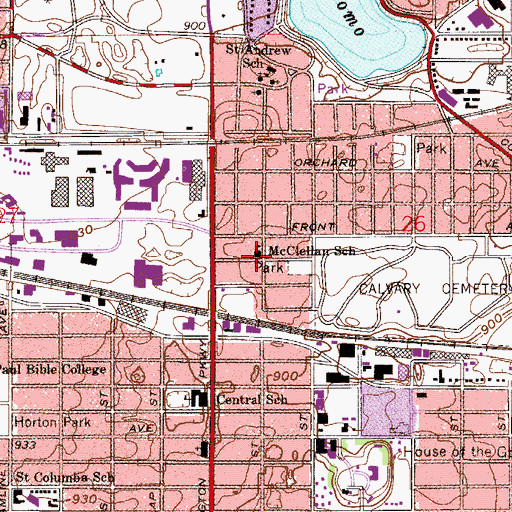 Topographic Map of McClellan School, MN