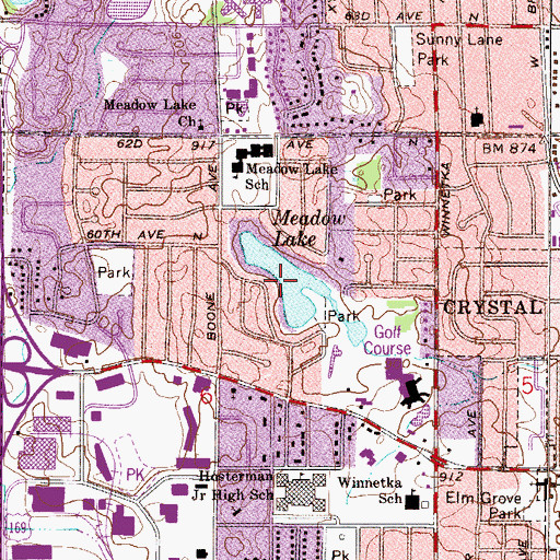 Topographic Map of Meadow Lake, MN