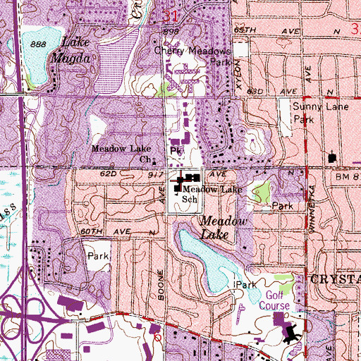 Topographic Map of Meadow Lake Elementary School, MN