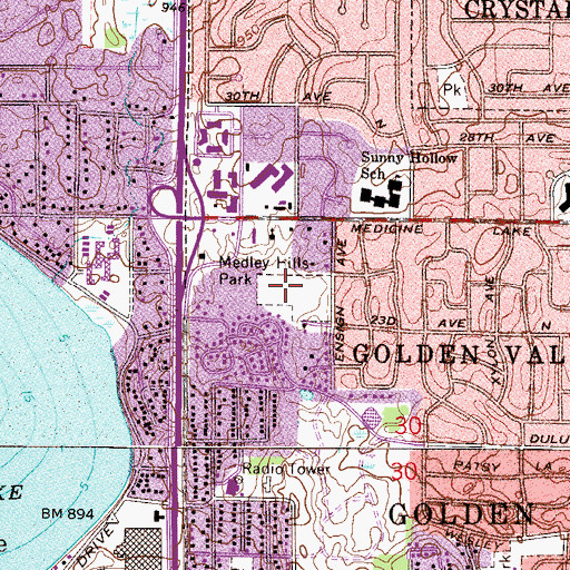 Topographic Map of Medley Hills Park, MN